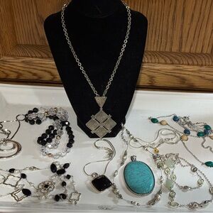 Mixed Lot Modern Silver Tone Necklaces Earrings